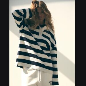 Zara Striped Heavy Cotton Polo Shirt - US M - Navy/White